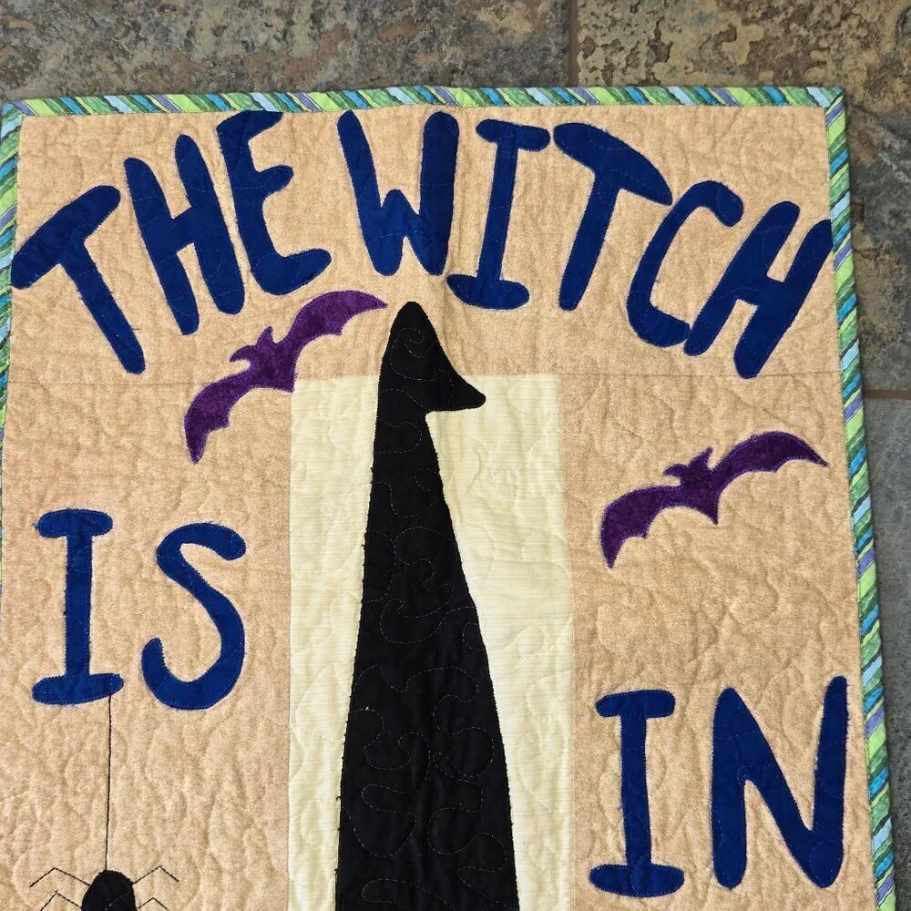 Quilted Fall/Halloween Witch Runner Colorful Patchwork Rustic Holiday Home
